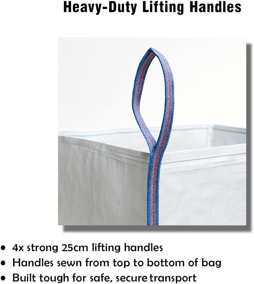 TGL PACKAGING 1 Pieces 85x85x85cm 1 Tonne Builders Bulk Bag – Heavy Duty FIBC Sack with 4 Lifting Handles, UV Protected Recyclable Woven Polypropylene Bag for Garden Waste, Rubble, Sand, Aggregates