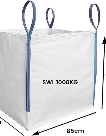 TGL PACKAGING 1 Piece 85x85x85cm 1 Tonne Builders Bulk Bag – Heavy Duty FIBC Sack with 4 Lifting Handles, UV Protected Recyclable Woven Polypropylene Bag for Garden Waste, Rubble, Sand, Aggregates