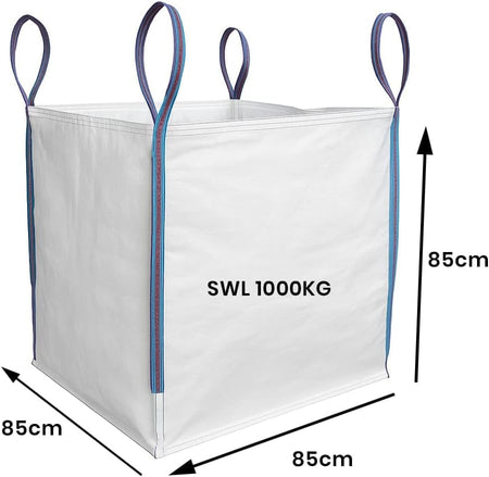 TGL PACKAGING 1 Pieces 85x85x85cm 1 Tonne Builders Bulk Bag – Heavy Duty FIBC Sack with 4 Lifting Handles, UV Protected Recyclable Woven Polypropylene Bag for Garden Waste, Rubble, Sand, Aggregates