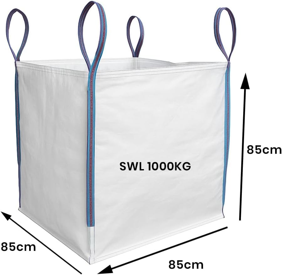 TGL PACKAGING 1 Pieces 85x85x85cm 1 Tonne Builders Bulk Bag – Heavy Duty FIBC Sack with 4 Lifting Handles, UV Protected Recyclable Woven Polypropylene Bag for Garden Waste, Rubble, Sand, Aggregates