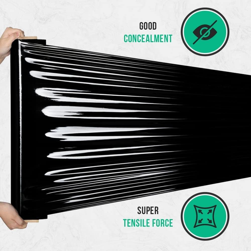 TGL Packaging™ Black Shrink Wrap Roll 400MM x 300M Heavy Duty Industrial Stretch Film with Extended Core – Tear-Resistant Pallet Wrap for Moving House, Furniture, Storage & Parcel Packing