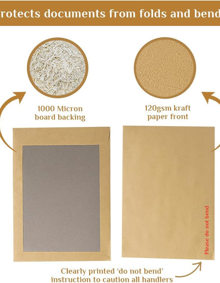 Manilla Hard Board Back Envelopes - Cardboard Backed Please Do Not Bend Envelope with Peel & Seal Strip - Perfect for Mailing, Posting & Storing Important Documents