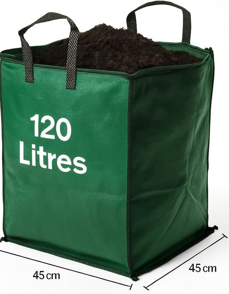 Heavy Duty Green Garden Waste Bags 120 Litre - 45cm x 45cm x 60cm- Green Garden Waste Sacks, Reusable