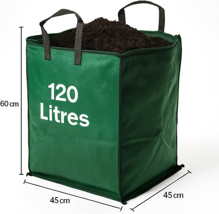 Heavy Duty Green Garden Waste Bags 120 Litre - 45cm x 45cm x 60cm- Green Garden Waste Sacks, Reusable