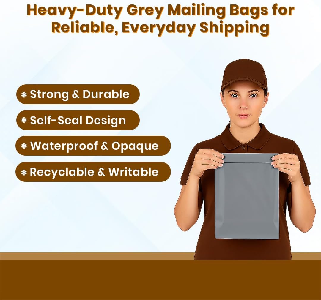 TGL PACKAGING™ Grey Mailing Bags ━ Grey Self-Seal Bags for Packaging, Heavy-Duty Grey Ecommerce Bags