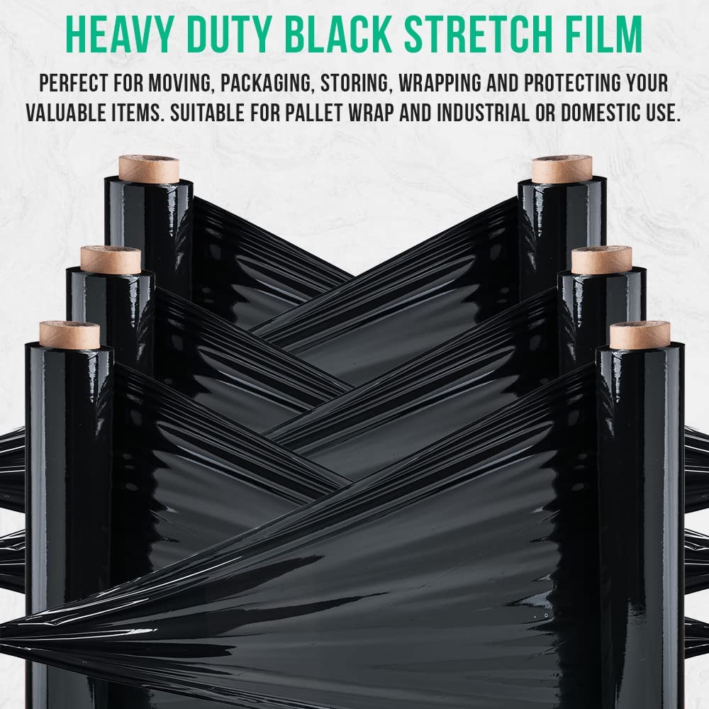 TGL PACKAGING™ Black Shrink Wrap Roll 400MM x 300M – Heavy Duty Industrial Stretch Film with Extended Core – Tear-Resistant Pallet Wrap for Moving House, Furniture, Storage & Parcel Packing