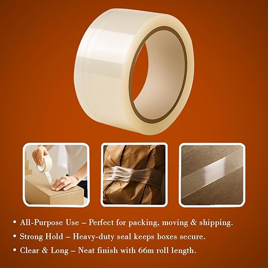 TGL Clear Packing Tape Rolls General Purpose Packaging Long Transparent Tape/Heavy Duty Adhesive Tape Roll for Packing and Shipping 48mmx66m