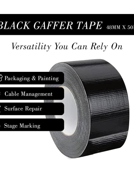 TGL PACKAGING Duct Tape Roll Black – 48mm x 50m Heavy Duty Waterproof Gaffer Tape | Strong Adhesive, Easy Tear, No Residue | Multi-Purpose Indoor Outdoor Use, Professional Grade