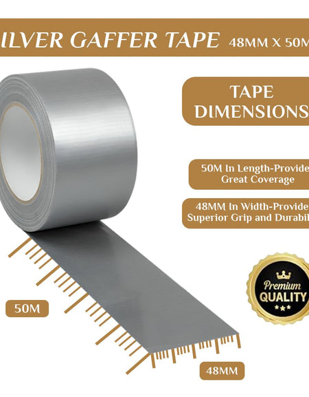 TGL PACKAGING Duct Tape Roll Silver – 48mm x 50m Heavy Duty Waterproof Gaffer Tape | Strong Adhesive, Easy Tear, No Residue | Multi-Purpose Indoor Outdoor Use, Professional Grade