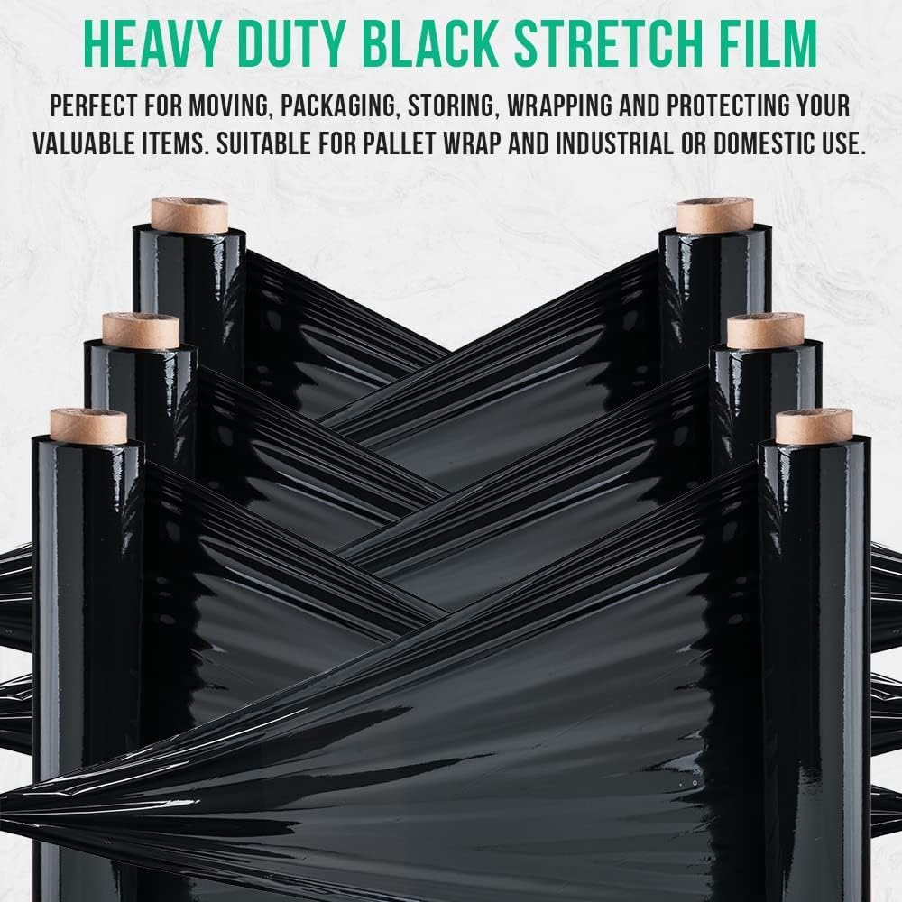 TGL Packaging™ Black Shrink Wrap Roll 400MM x 300M Heavy Duty Industrial Stretch Film with Extended Core – Tear-Resistant Pallet Wrap for Moving House, Furniture, Storage & Parcel Packing