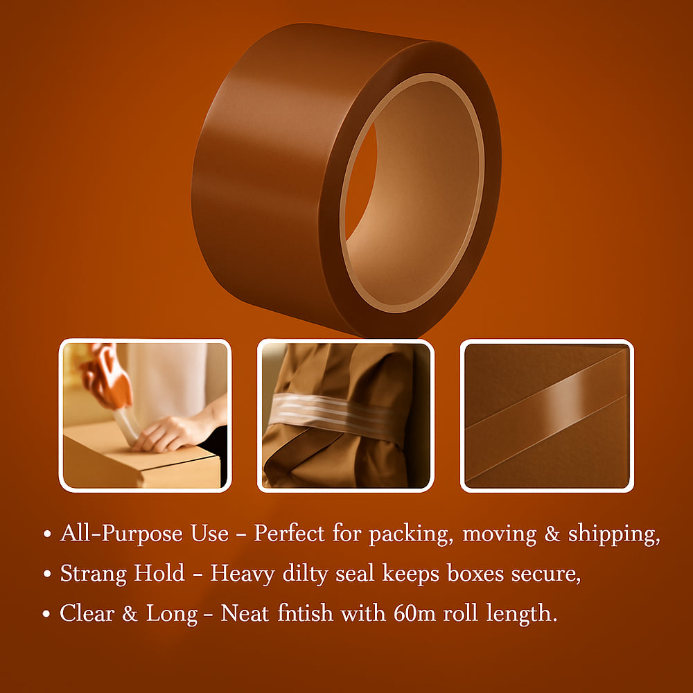 TGL Brown Packing Tape Rolls General Purpose Packaging Long Tape/Heavy Duty Adhesive Tape Roll for Packing and Shipping 48mmx66m