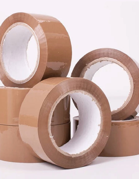 6 pieces of Brown/ Buff Packing Tapes Roll - 48mmx90m displayed