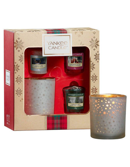 Yankee Candle Gift Set With 3 Scented Votive Alpine Candles and Holder