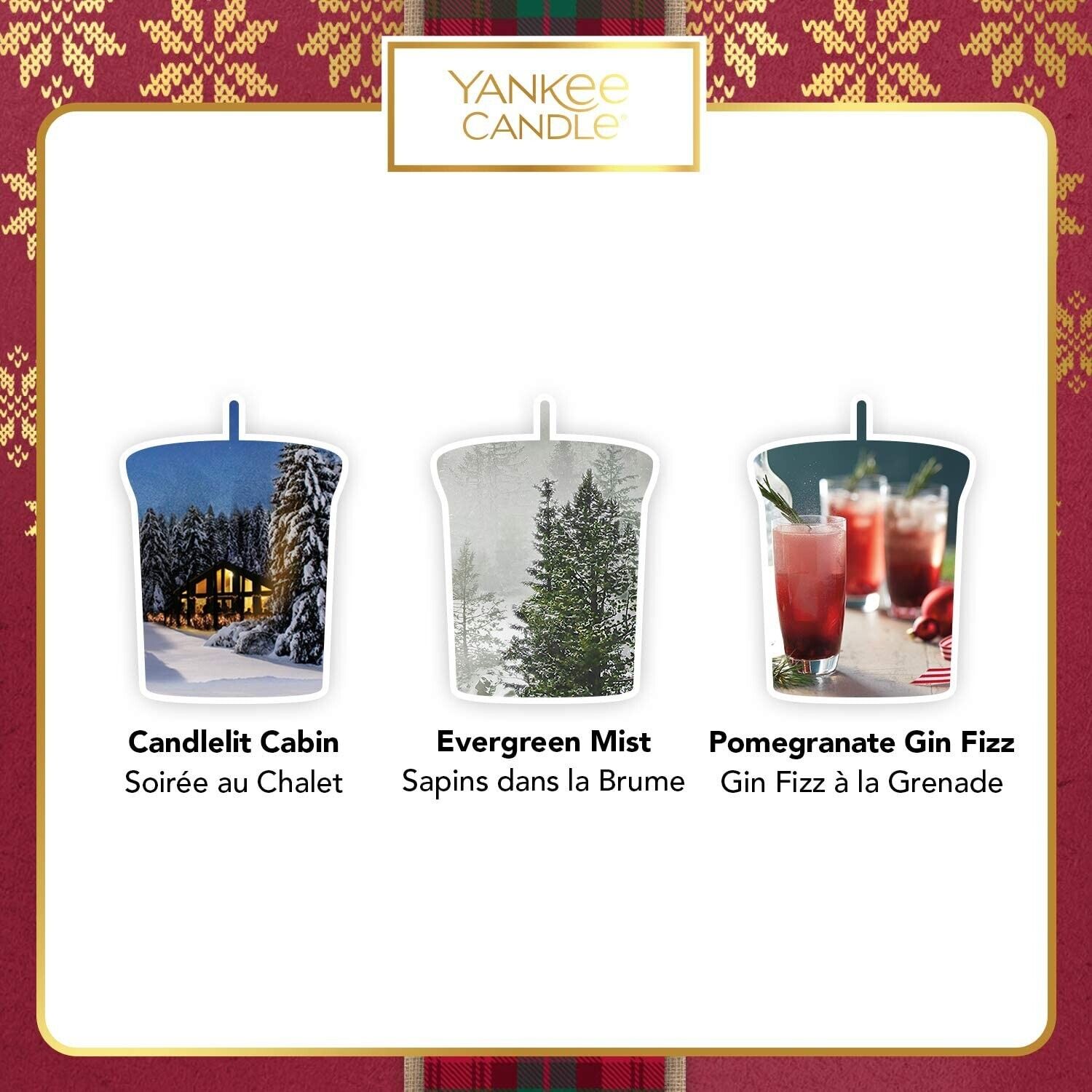 Yankee Candle Gift Set With 3 Scented Votive Alpine Candles and Holder